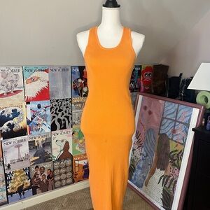 House of Harlow 1960 Bright Orange Ribbed Maxi Dress